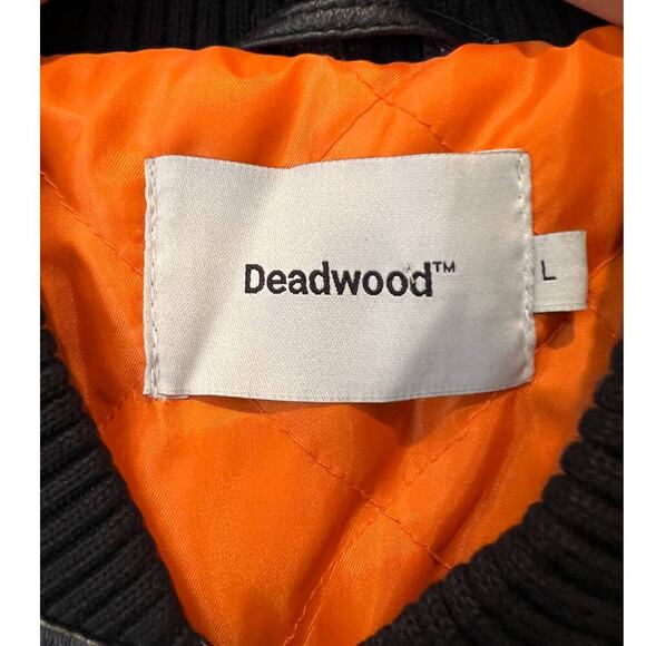 Deadwood Recycled Lambskin Leather Bomber Jacket Size Large - Picture 12 of 15